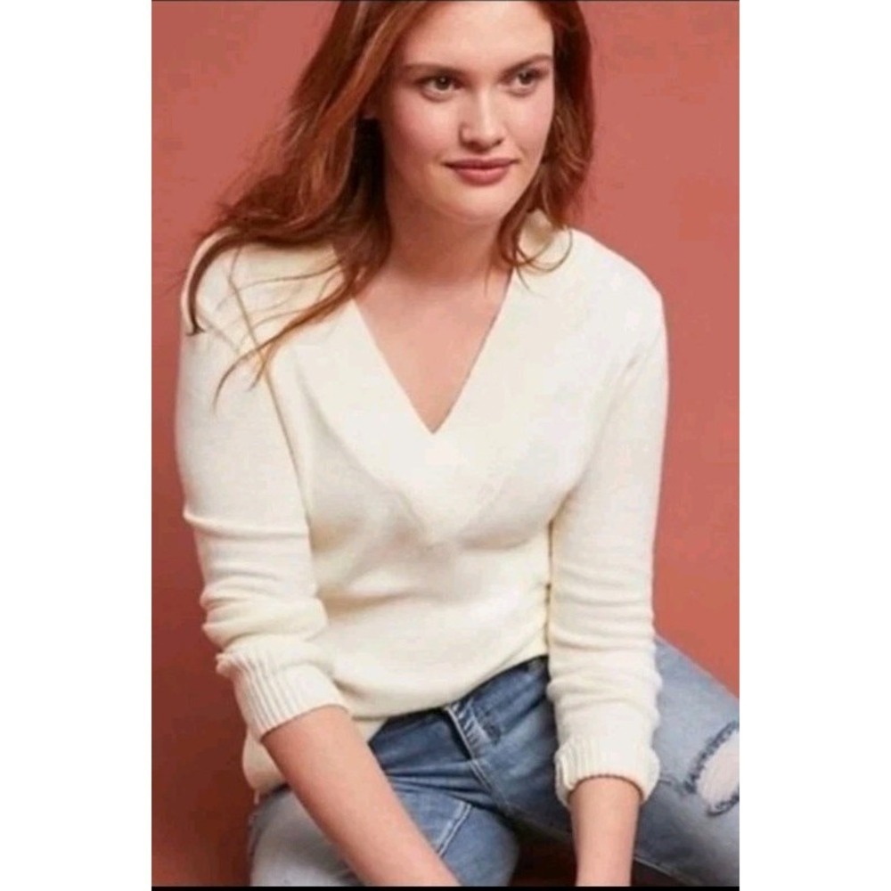 Anthropologie  Galizia Style Cream Long Sleeve Tunic ‎ Sweater Size Large Womens